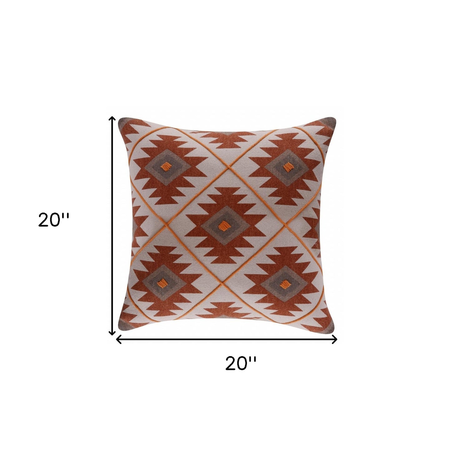 20" X 20" Rust And Off-White 100% Cotton Geometric Zippered Pillow