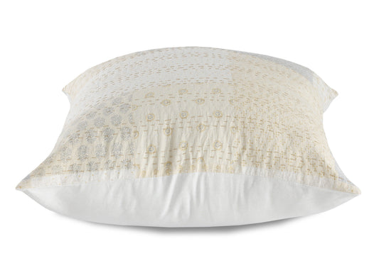 20" X 20" Beige Gray And Off-White 100% Cotton Patchwork Zippered Pillow