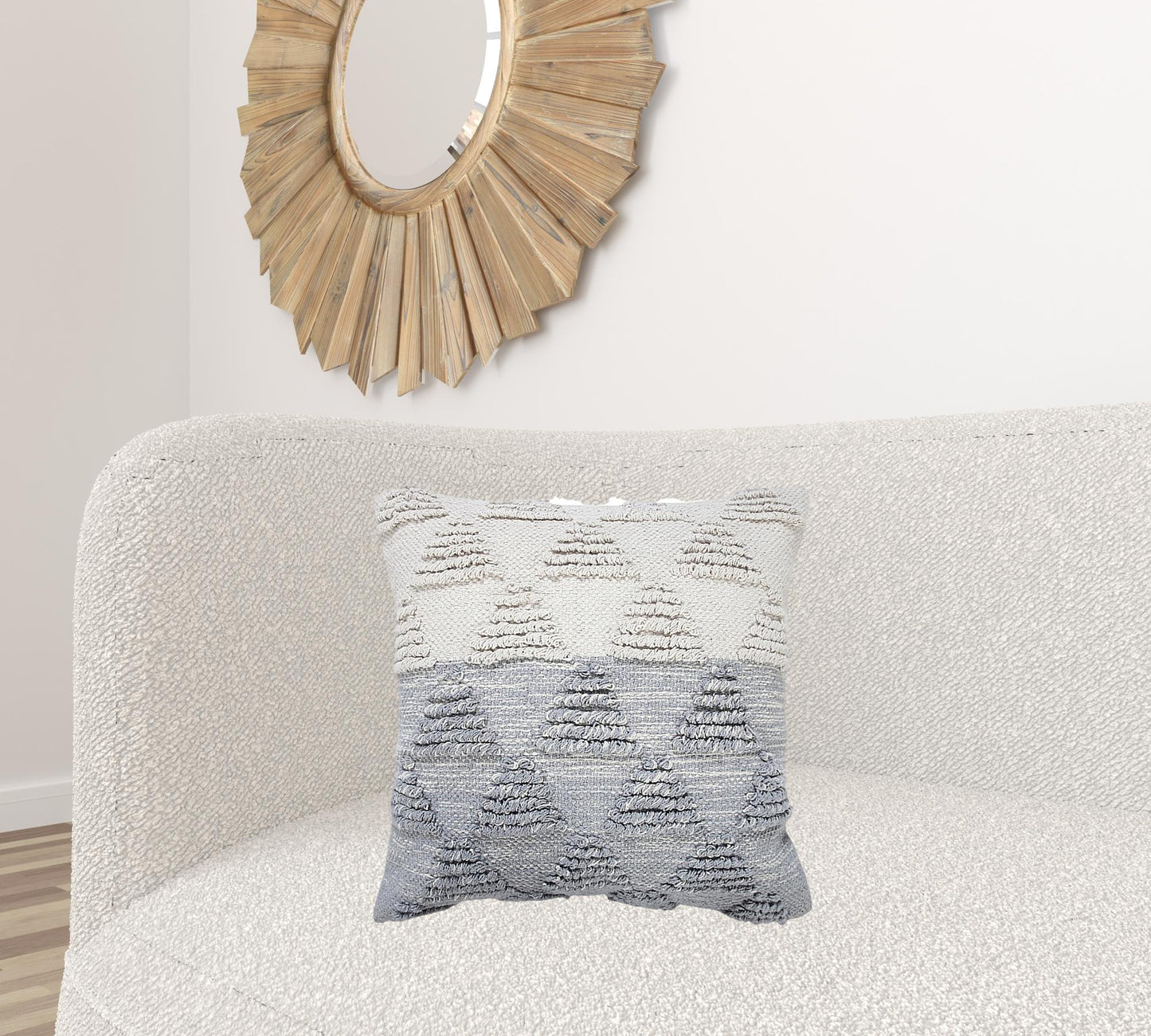 20" X 20" Heathered Gray And Off-White 100% Cotton Geometric Zippered Pillow