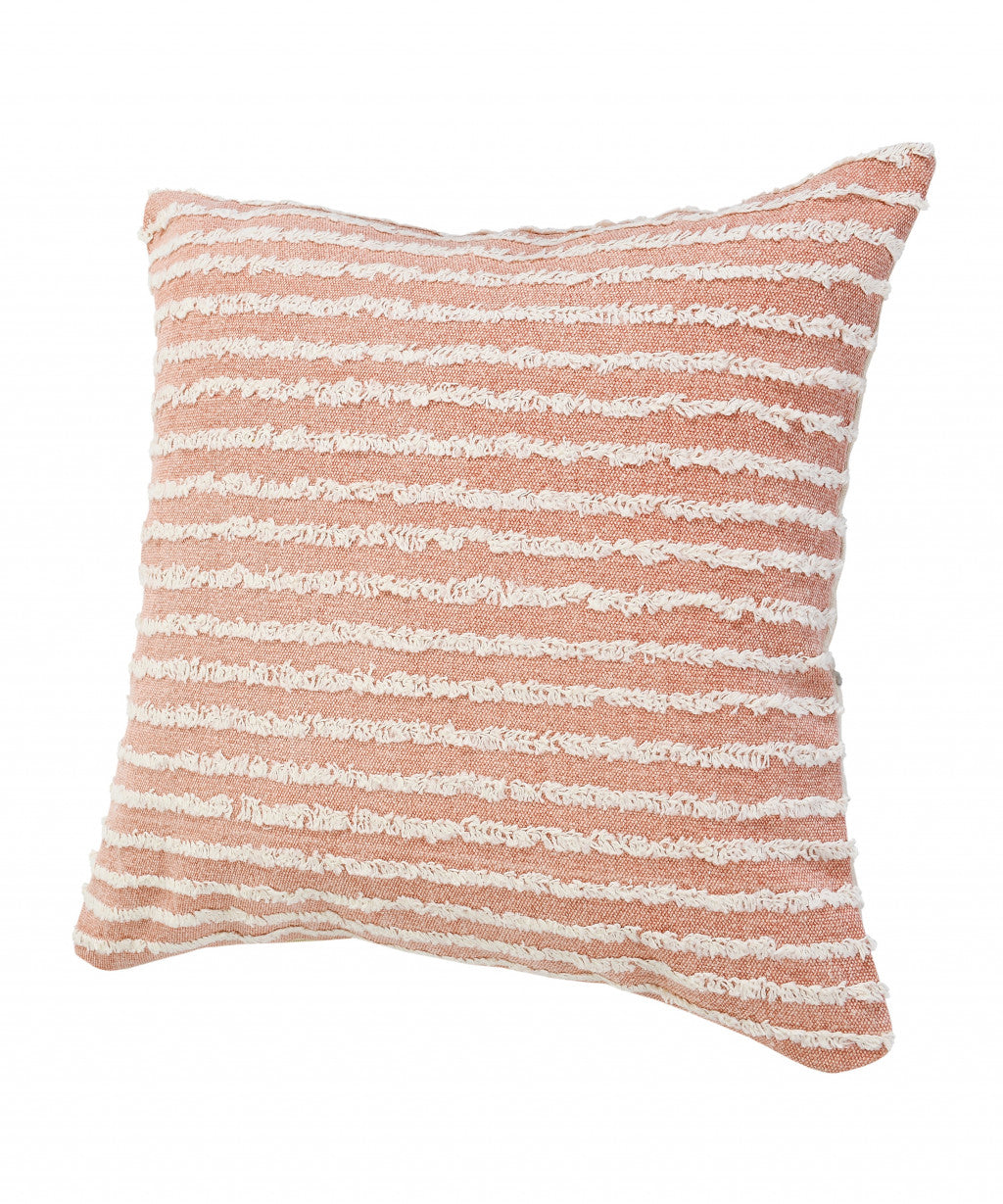 20" X 20" Dusty Pink And Cream 100% Cotton Striped Zippered Pillow