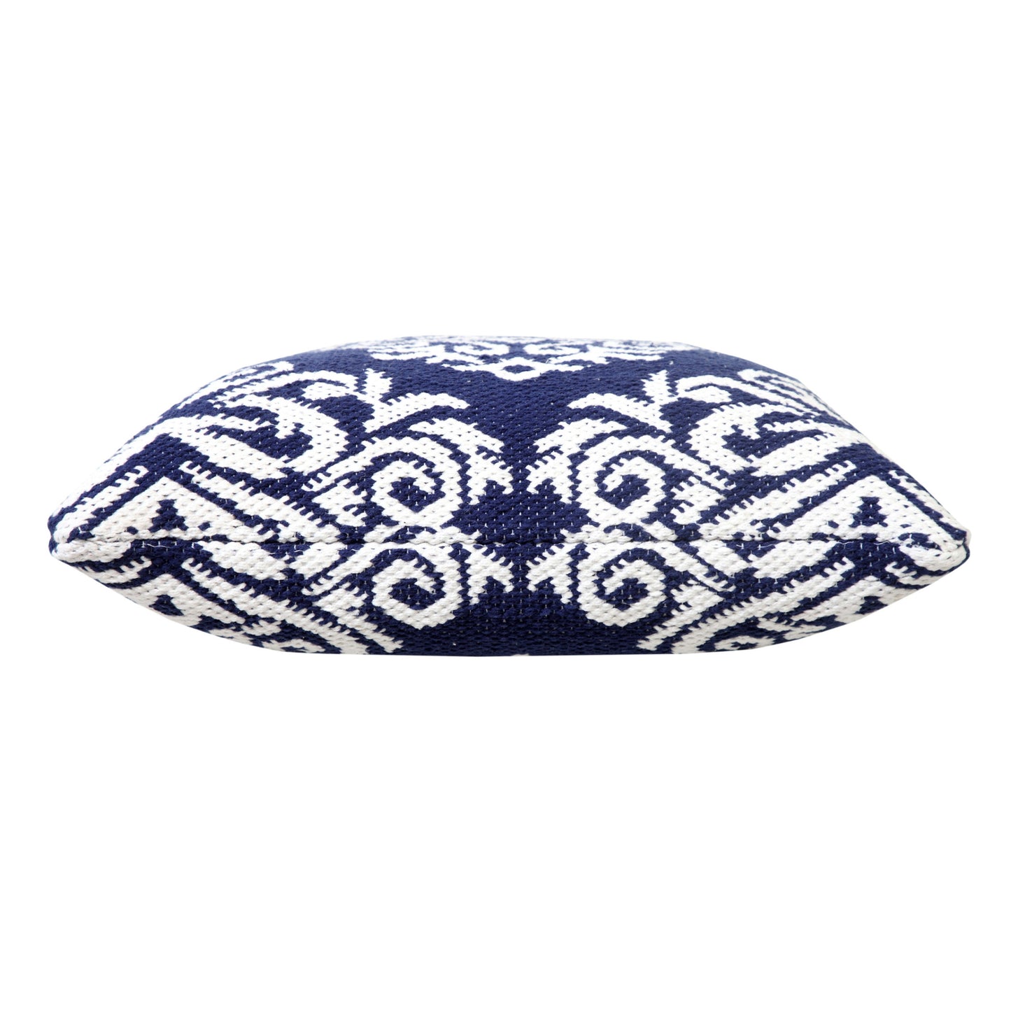 20" X 20" Blue And White 100% Cotton Damask Zippered Pillow