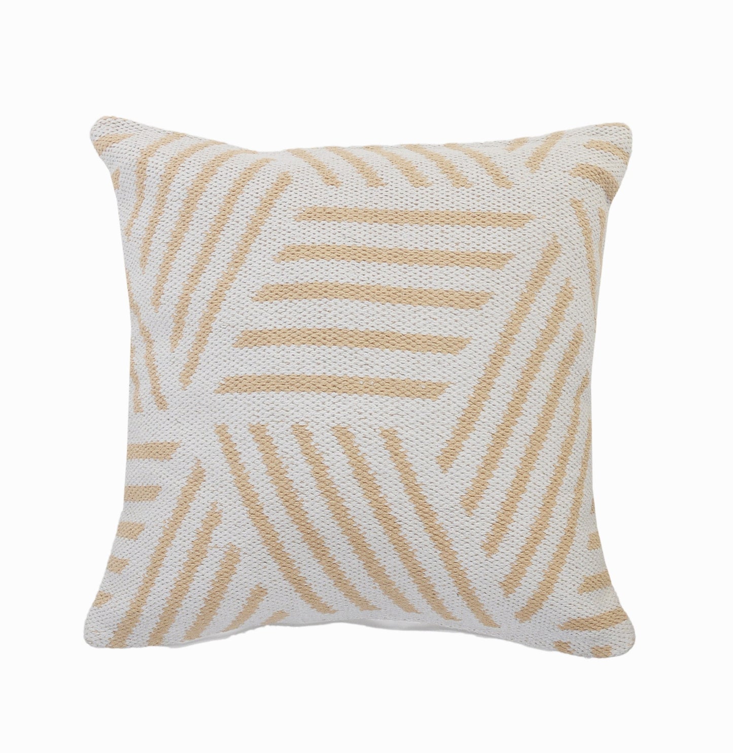 20" X 20" Tan And White 100% Cotton Geometric Zippered Pillow
