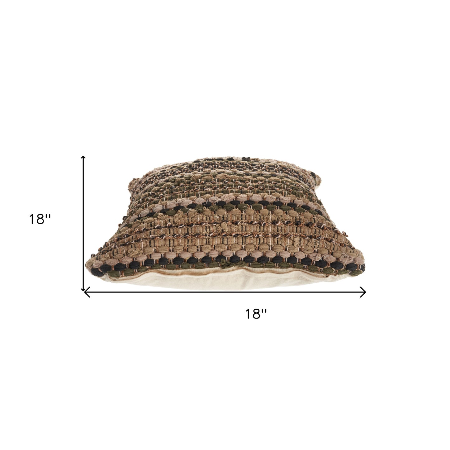 18" X 18" Beige And Brown 100% Cotton Striped Zippered Pillow