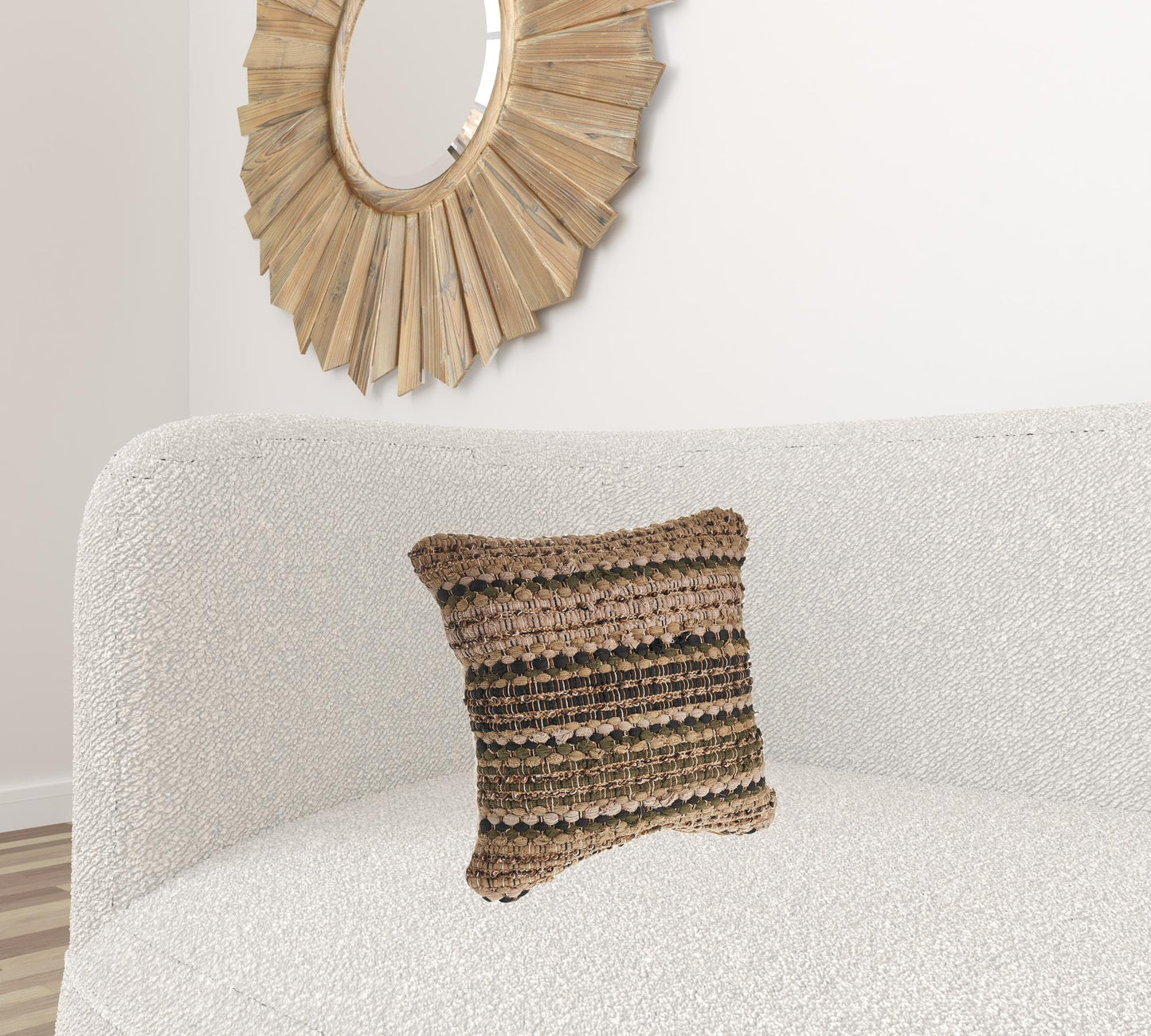 18" X 18" Beige And Brown 100% Cotton Striped Zippered Pillow