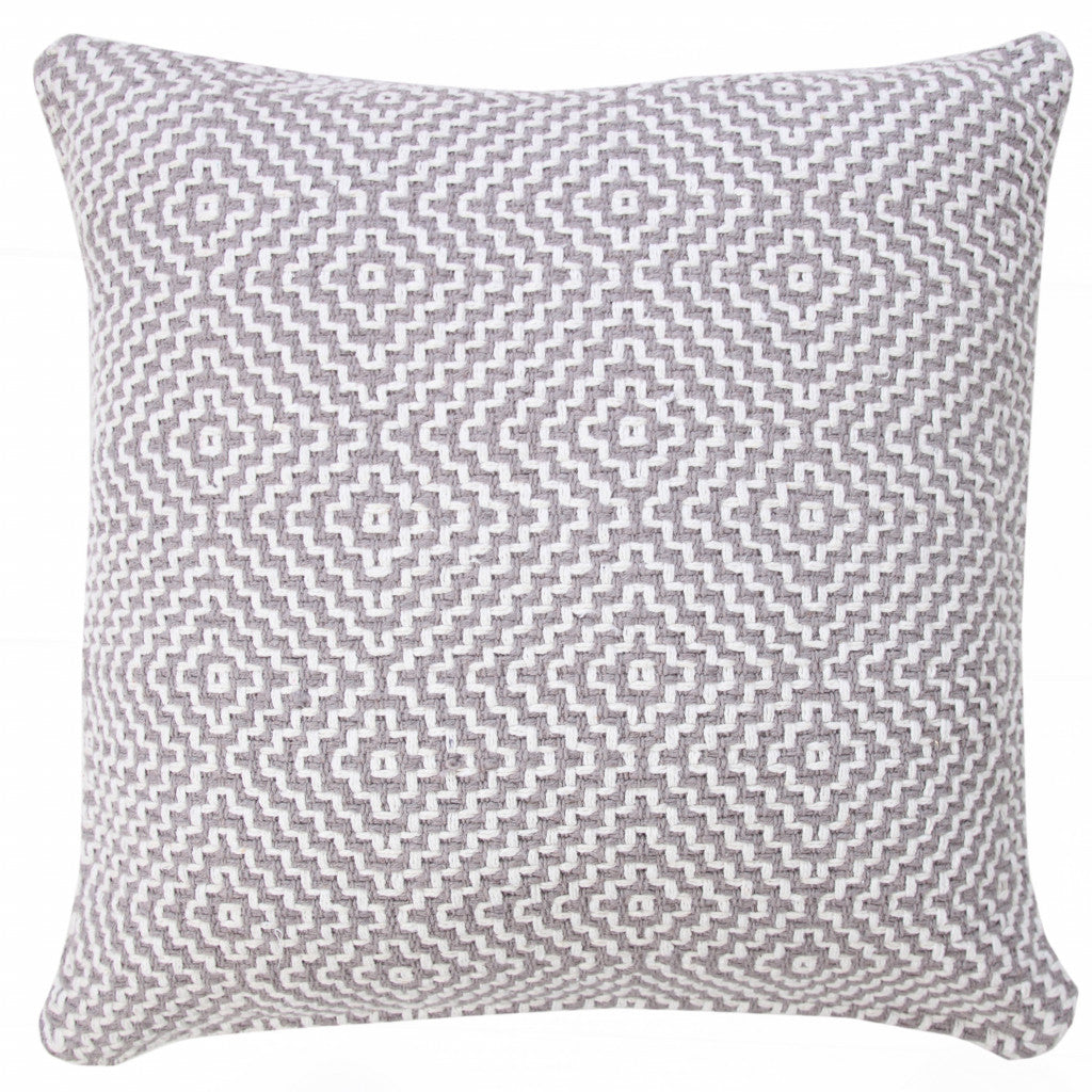 20" X 20" Gray And White 100% Cotton Geometric Zippered Pillow