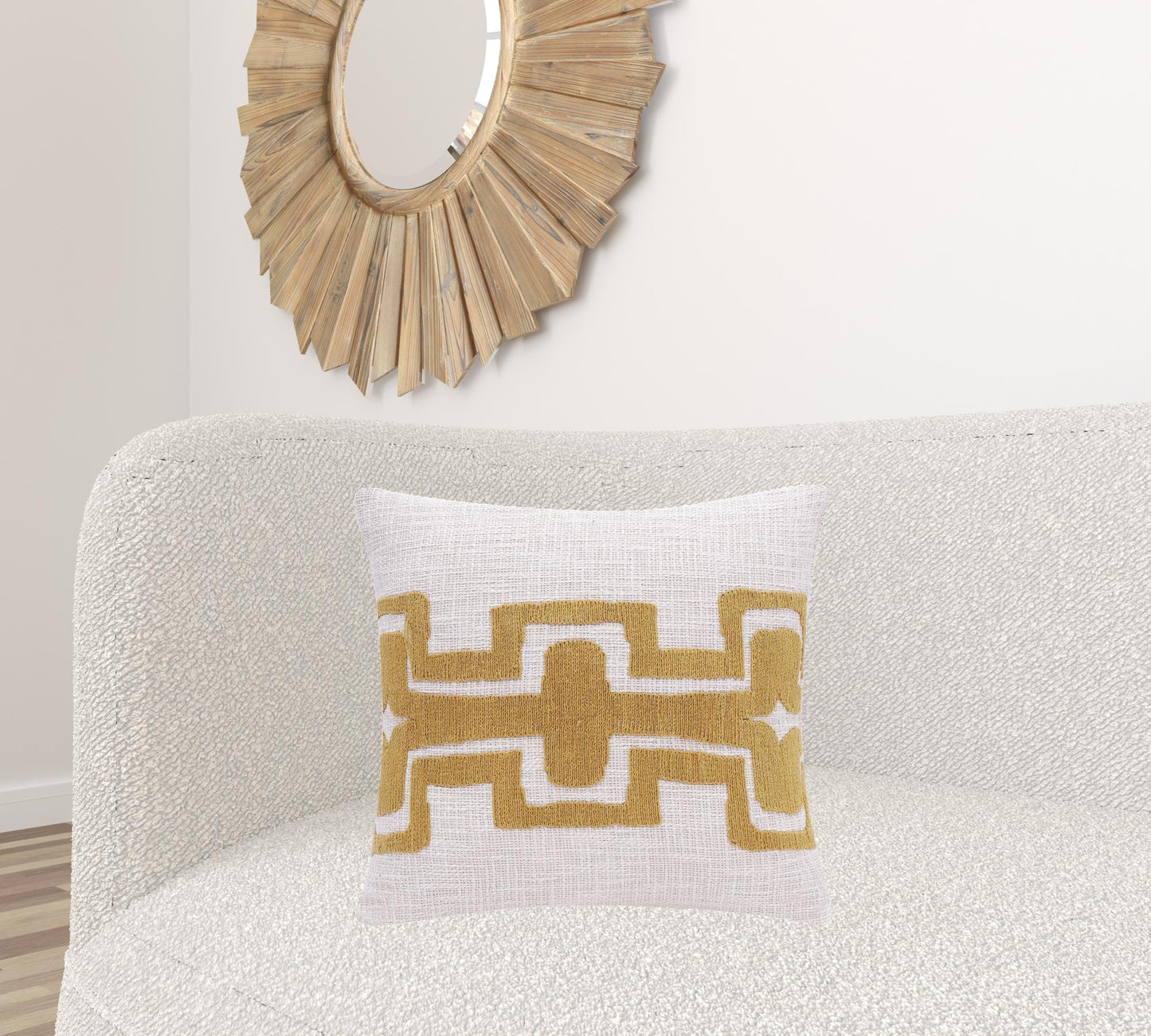 20" X 20" Yellow And Ivory 100% Cotton Geometric Zippered Pillow