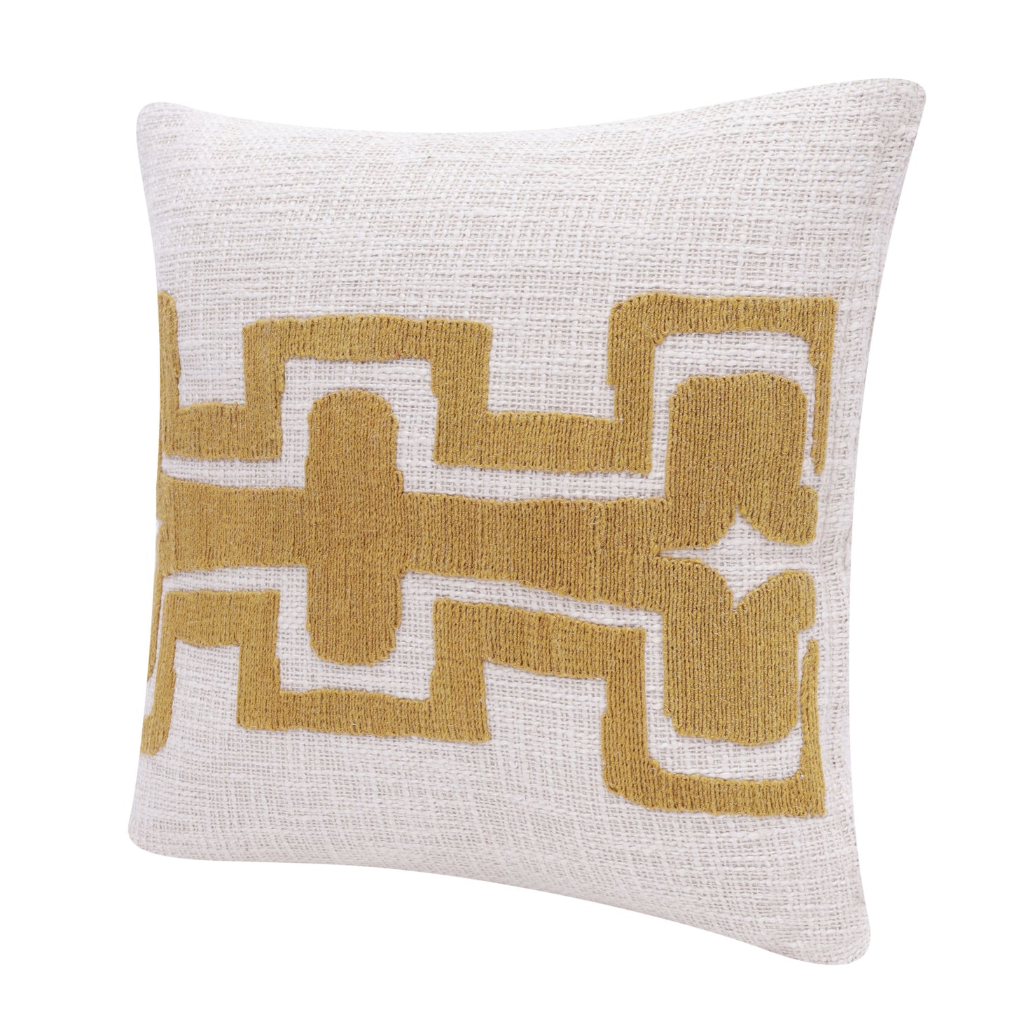 20" X 20" Yellow And Ivory 100% Cotton Geometric Zippered Pillow