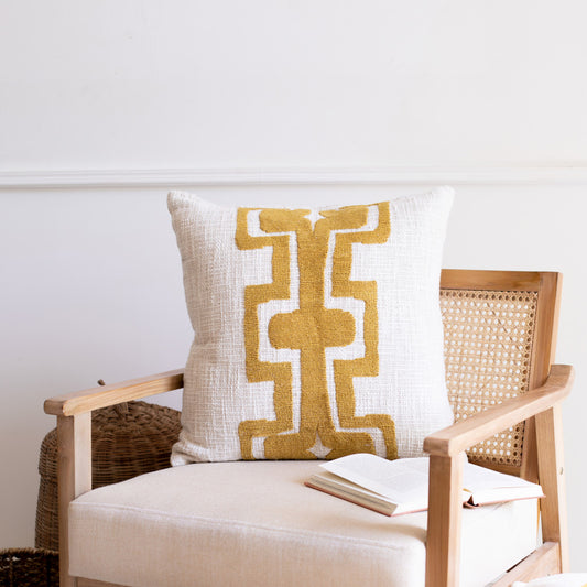 20" X 20" Yellow And Ivory 100% Cotton Geometric Zippered Pillow