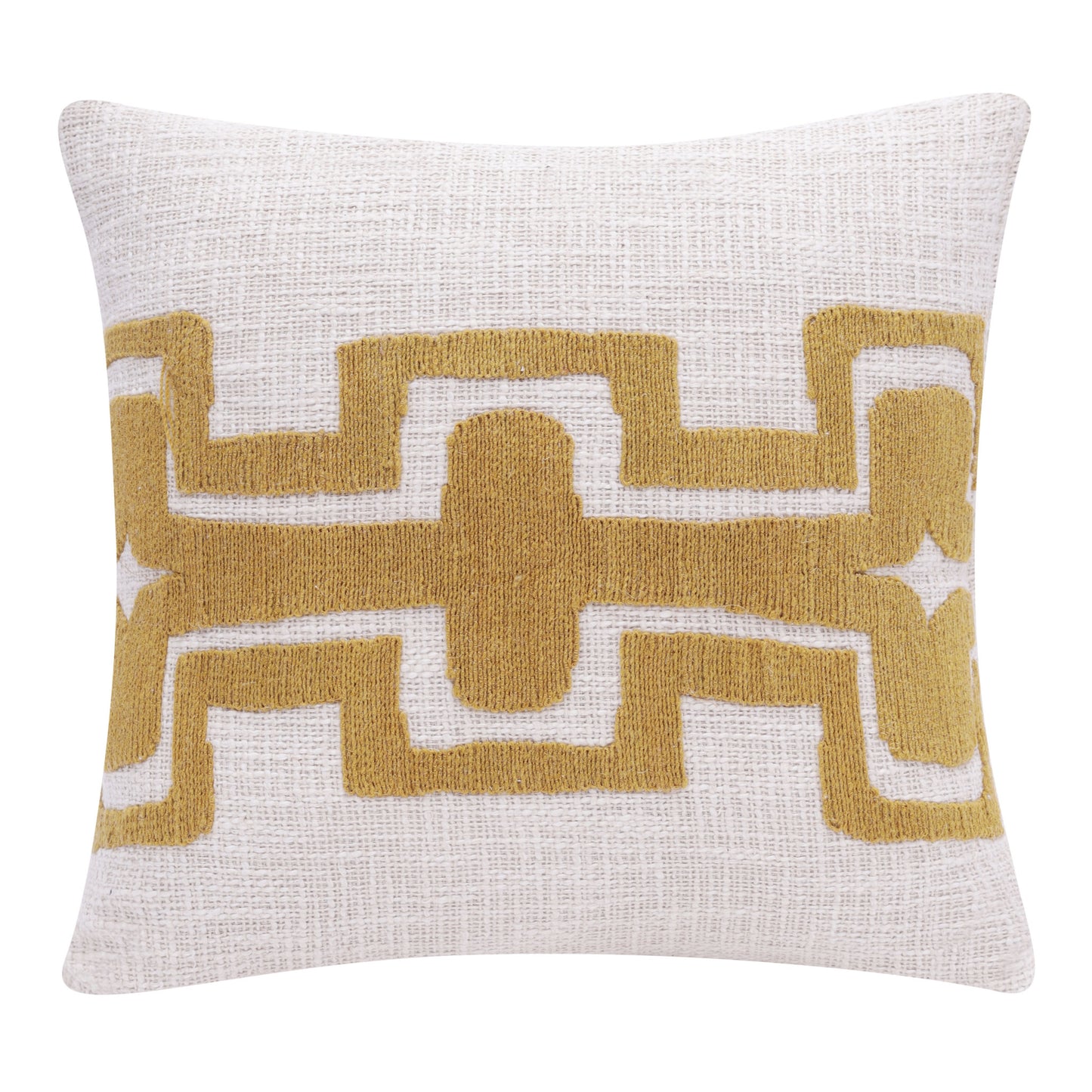 20" X 20" Yellow And Ivory 100% Cotton Geometric Zippered Pillow