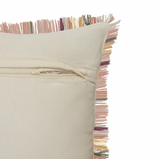 20" X 20" Pink Berry Green And Yellow 100% Cotton Plaid Zippered Pillow