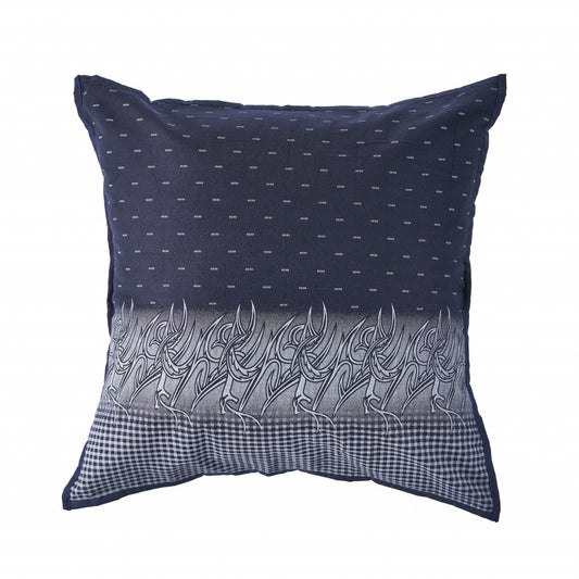 20" X 20" Navy And White 100% Cotton Geometric Zippered Pillow