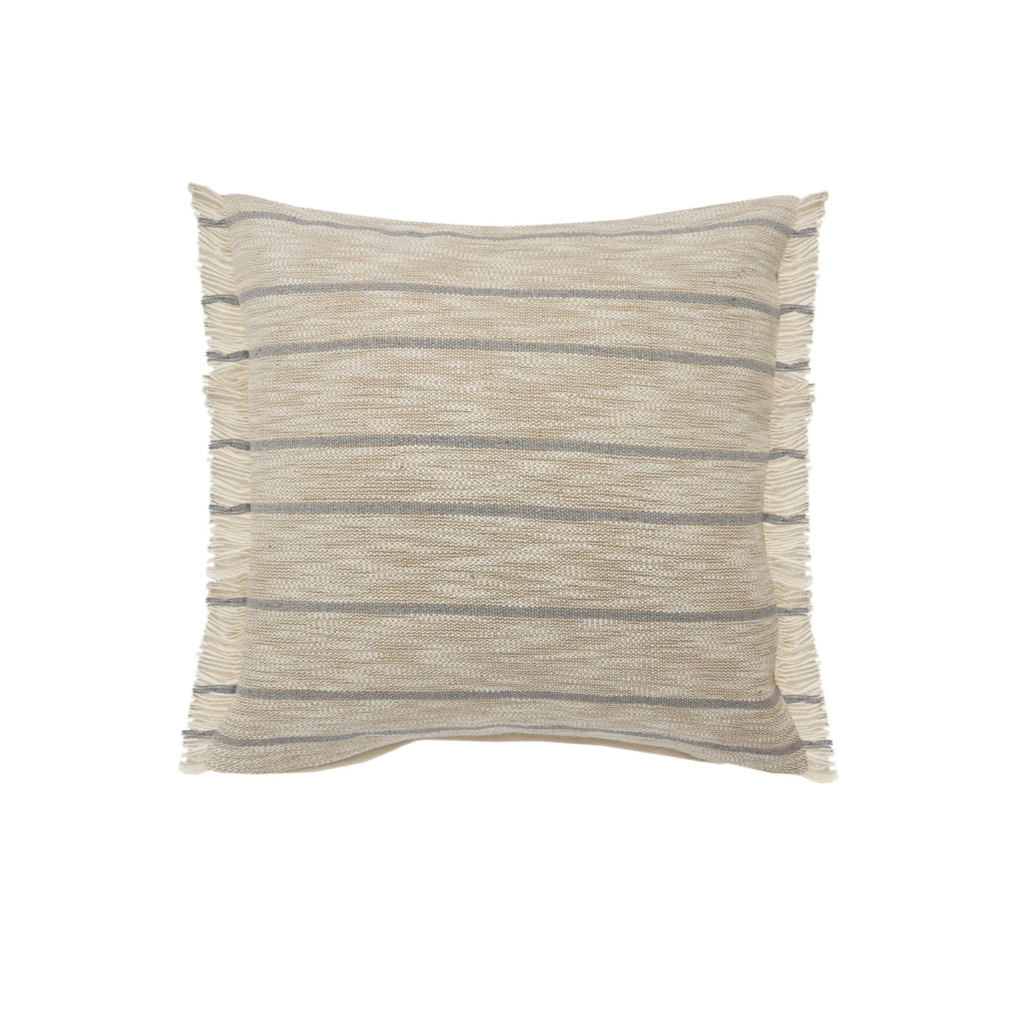 20" X 20" Taupe And Dusty Blue Jute Coastal Zippered Pillow