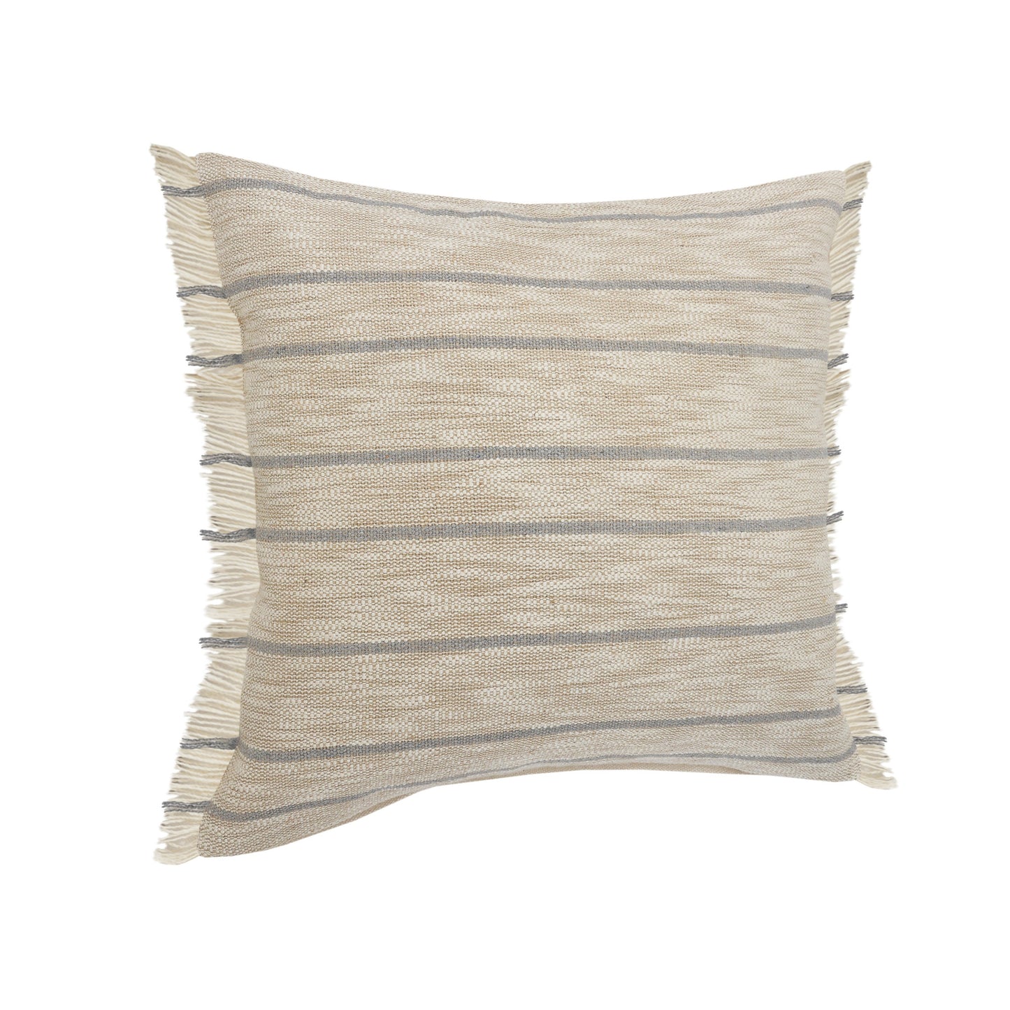 20" X 20" Taupe And Dusty Blue Jute Coastal Zippered Pillow