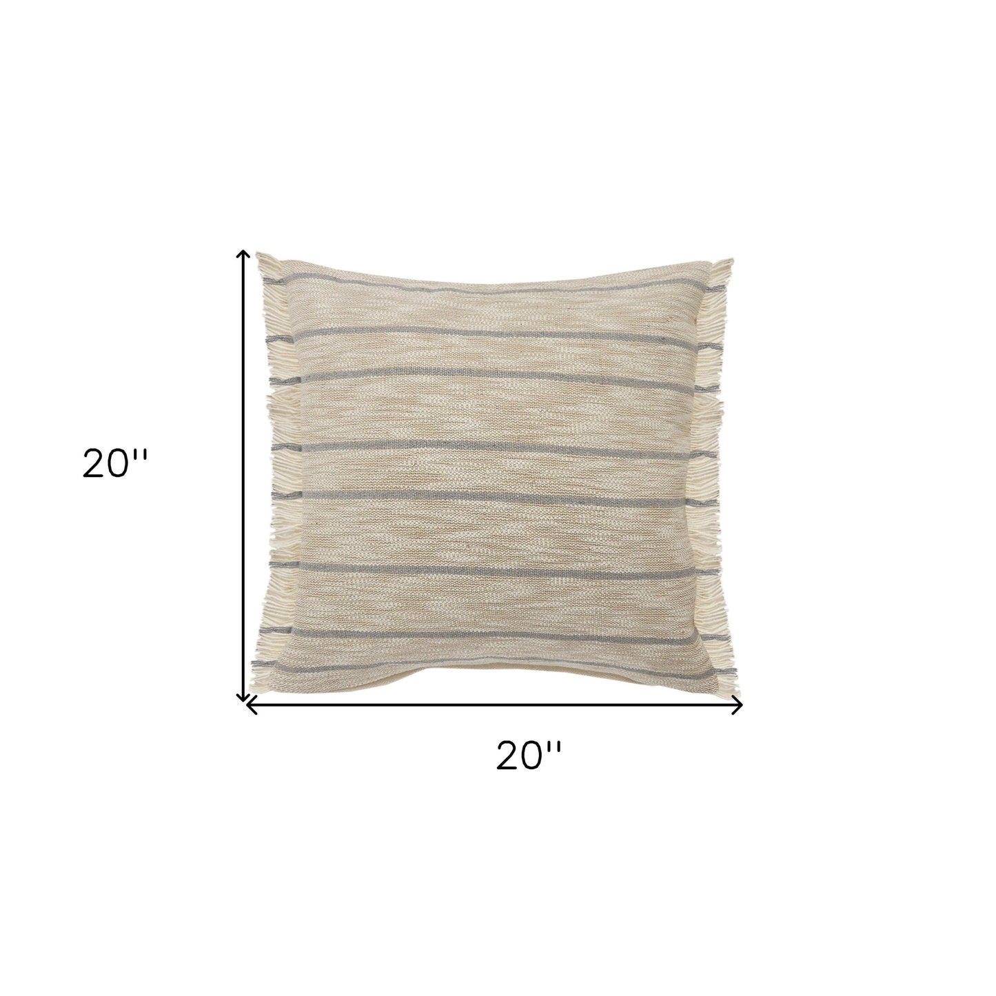 20" X 20" Taupe And Dusty Blue Jute Coastal Zippered Pillow
