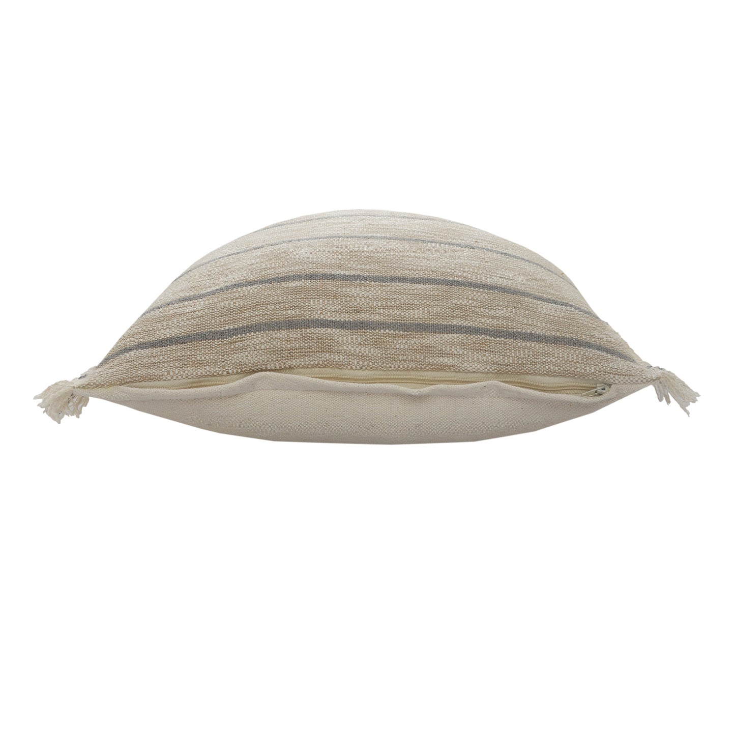 20" X 20" Taupe And Dusty Blue Jute Coastal Zippered Pillow