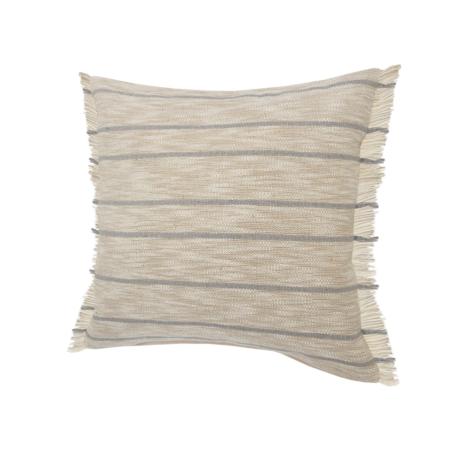 20" X 20" Taupe And Dusty Blue Jute Coastal Zippered Pillow