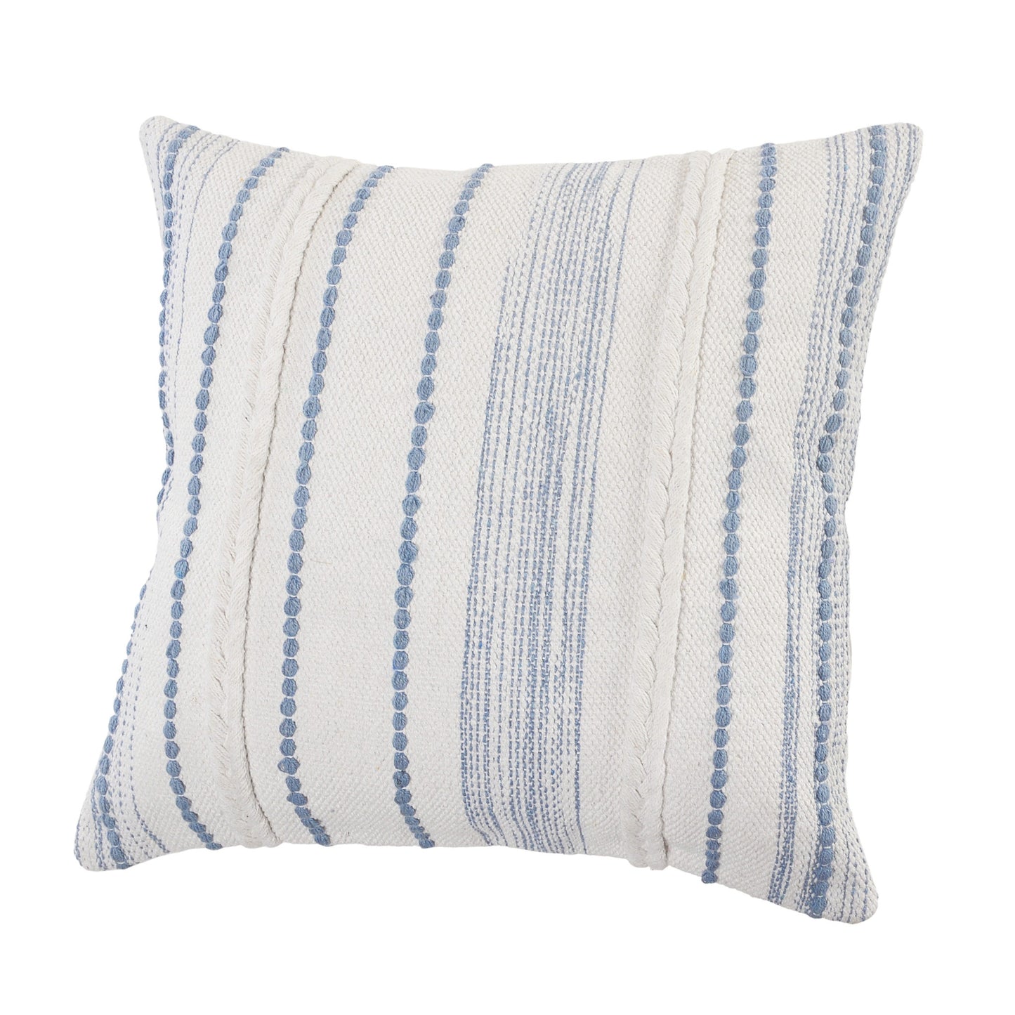 20" X 20" White And Blue 100% Cotton Geometric Zippered Pillow