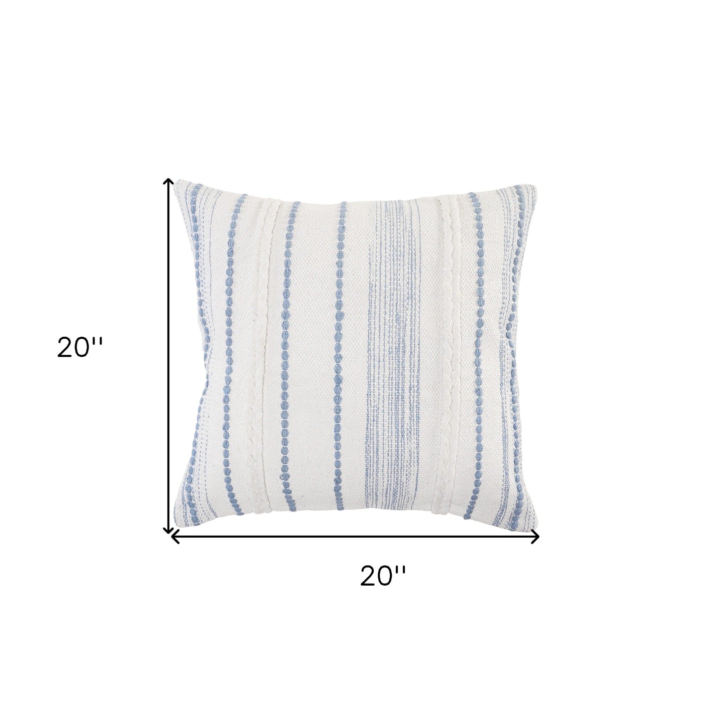 20" X 20" White And Blue 100% Cotton Geometric Zippered Pillow