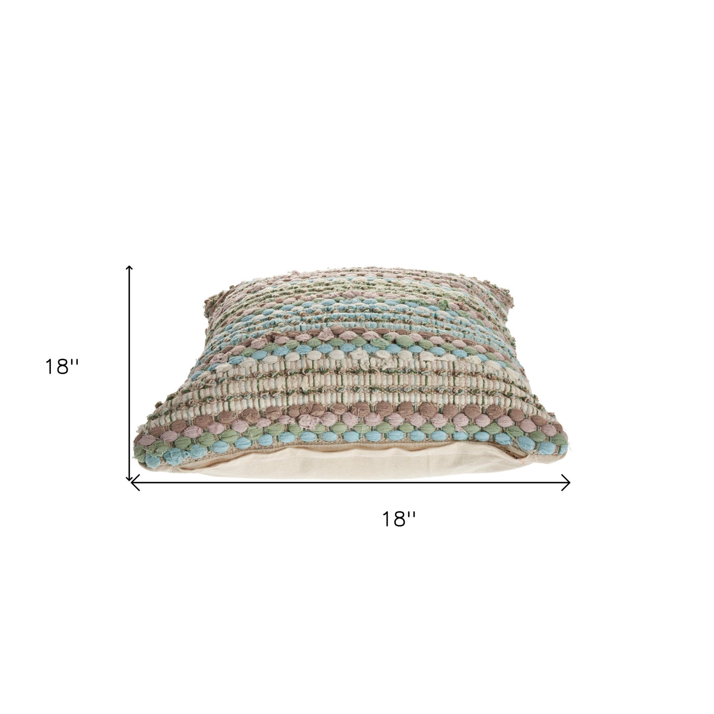 18" X 18" Blue and Green Striped Cotton Zippered Pillow