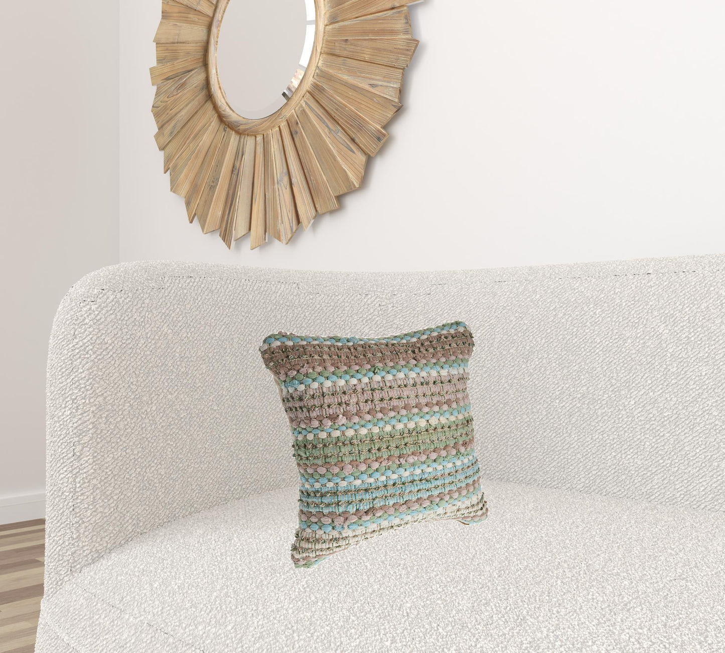18" X 18" Blue and Green Striped Cotton Zippered Pillow