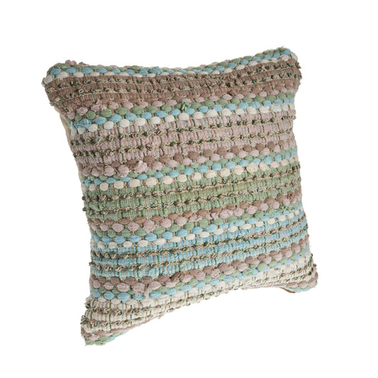 18" X 18" Blue and Green Striped Cotton Zippered Pillow