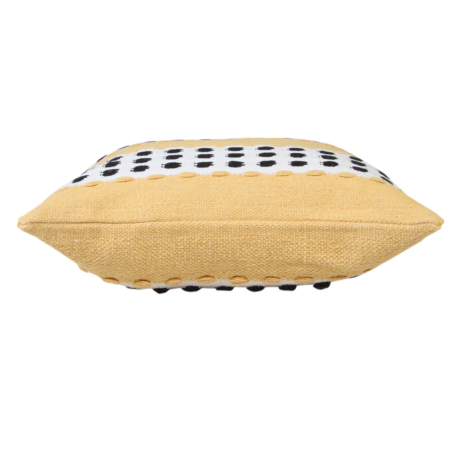 20" X 20" Yellow Black And White 100% Cotton Striped Zippered Pillow