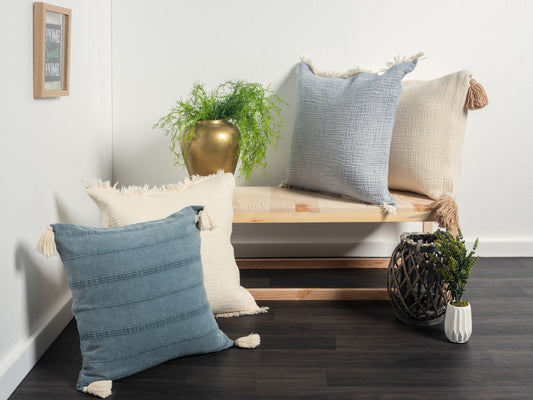 18" X 18" Bluish Gray 100% Cotton Zippered Pillow