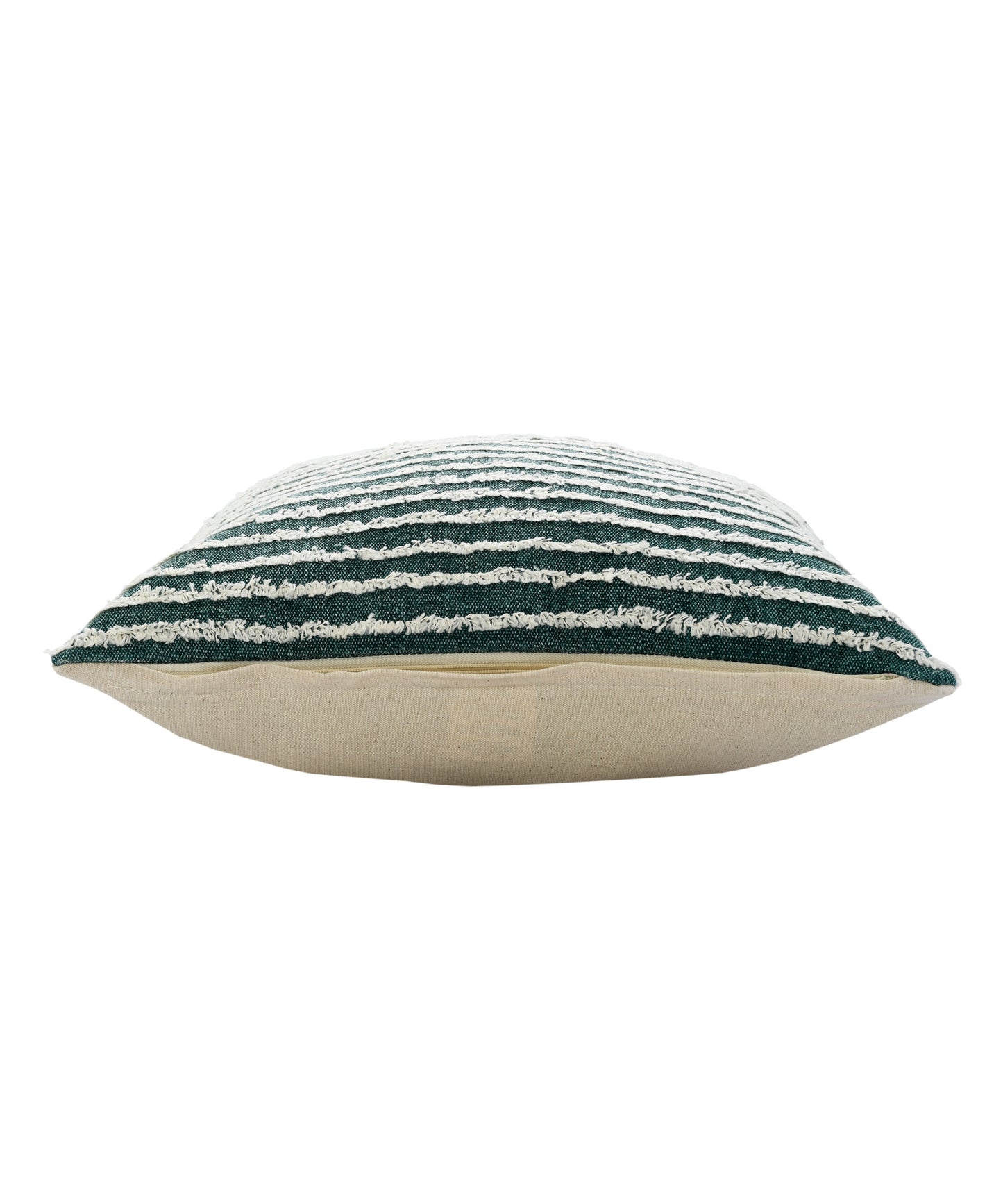 20" X 20" Green And Cream 100% Cotton Striped Zippered Pillow