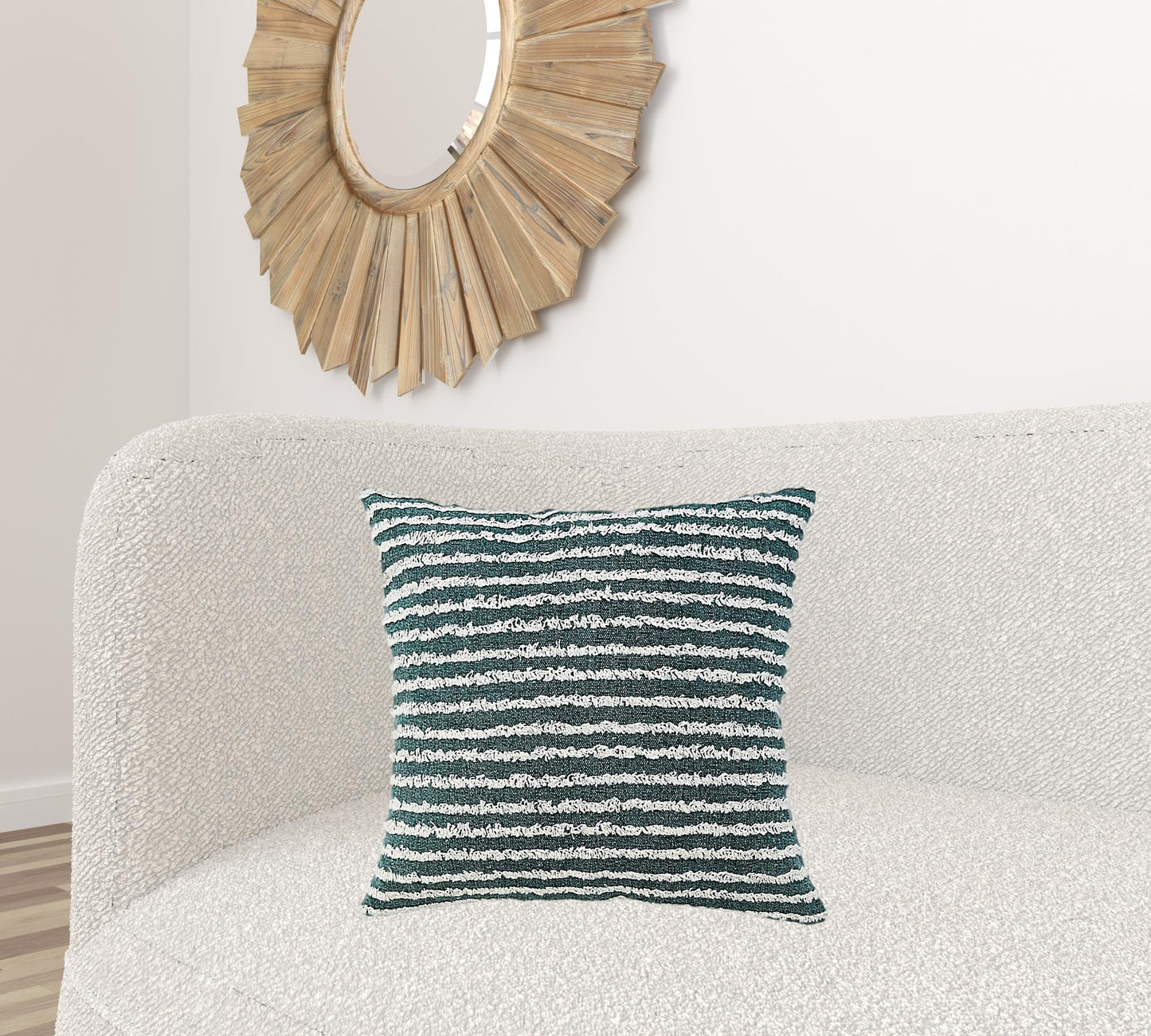20" X 20" Green And Cream 100% Cotton Striped Zippered Pillow