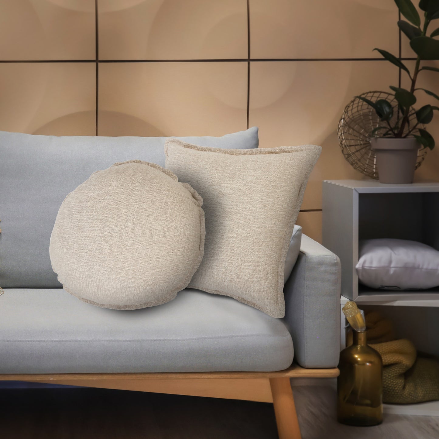 20" X 20" Round Birch Round 100% Cotton Zippered Pillow