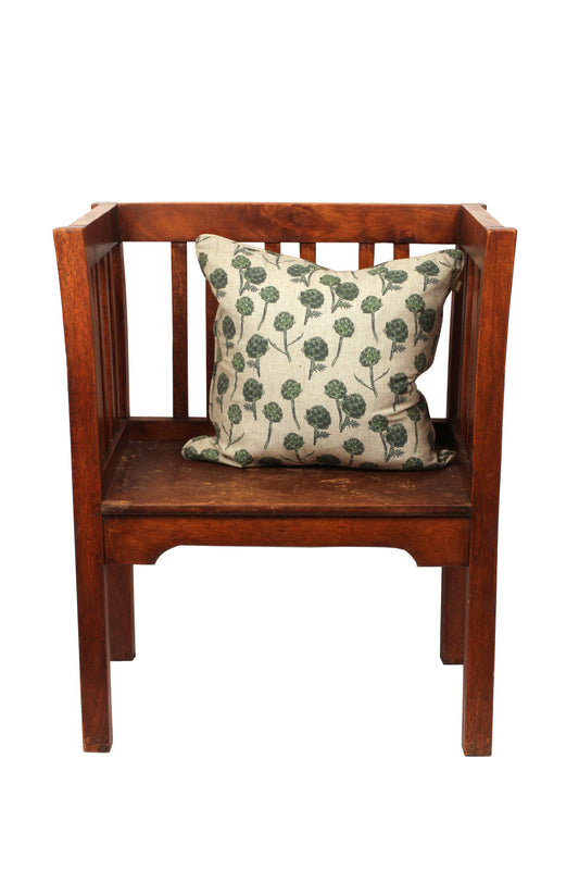 Set Of Two 18" x 18" Beige and Green 100% Cotton Artichoke Zippered Pillows