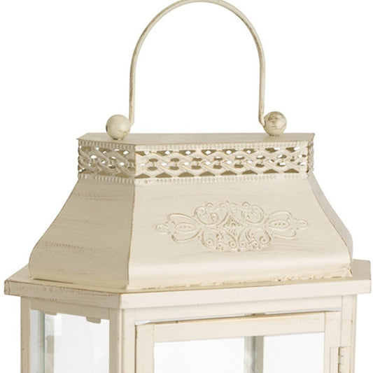 Set Of Two Beige Flameless Floor Lantern Candle Holder