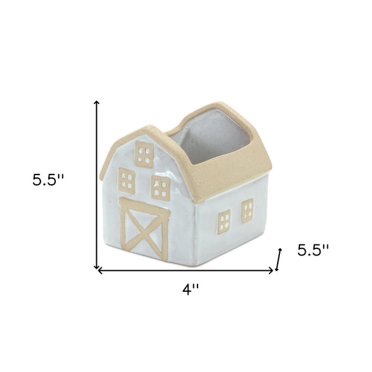Set of Two 4" Beige Porcelain Rectangular Pot Planter