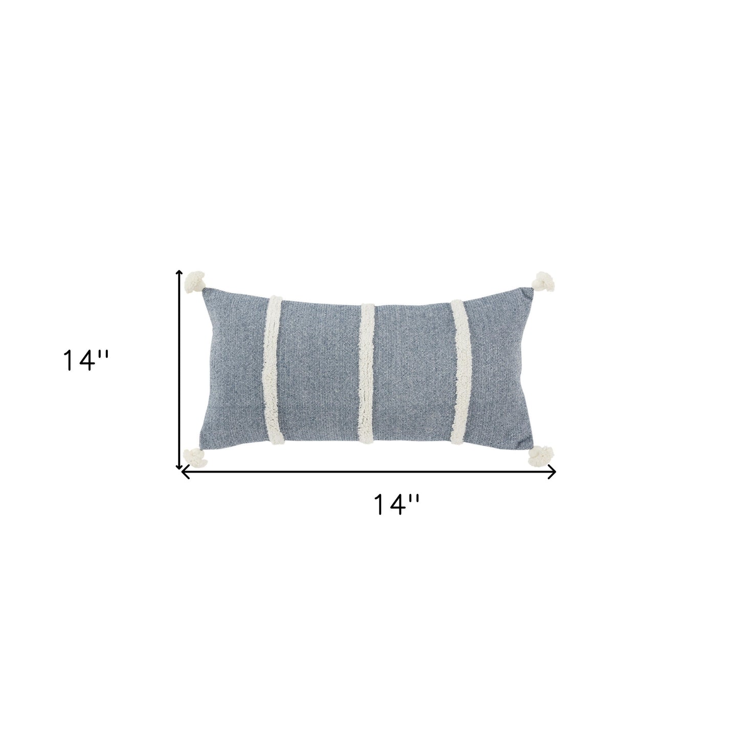 14" X 14" Blue and White Cotton Pillow With Tassels Edges