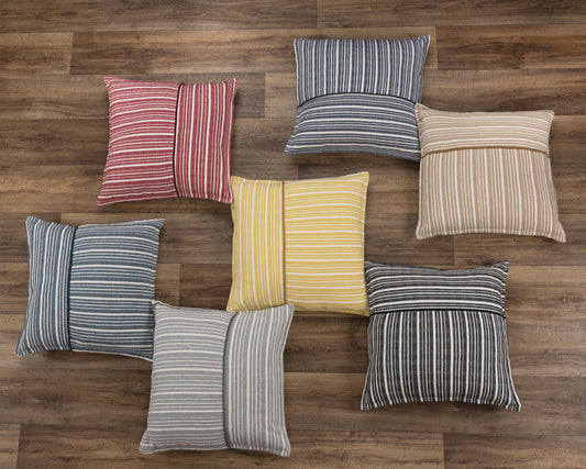 20" Yellow and White Cotton Pillow With Embroidery Edges