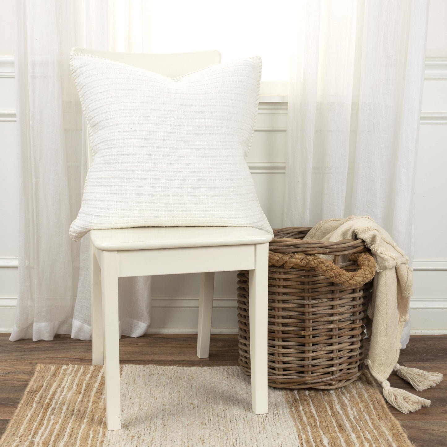 22" White Cotton Pillow