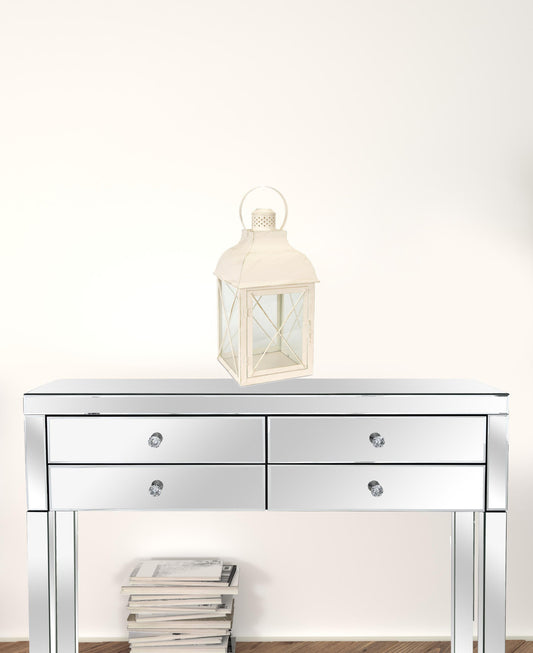 Set Of Three White Flameless Floor Lantern Candle Holder