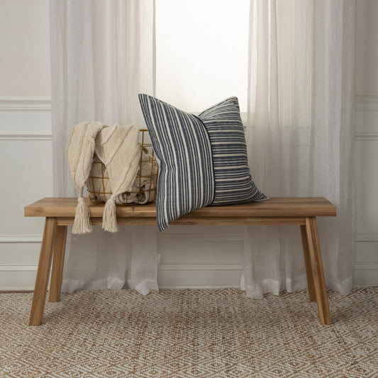 20" Blue and White Cotton Pillow With Embroidery Edges