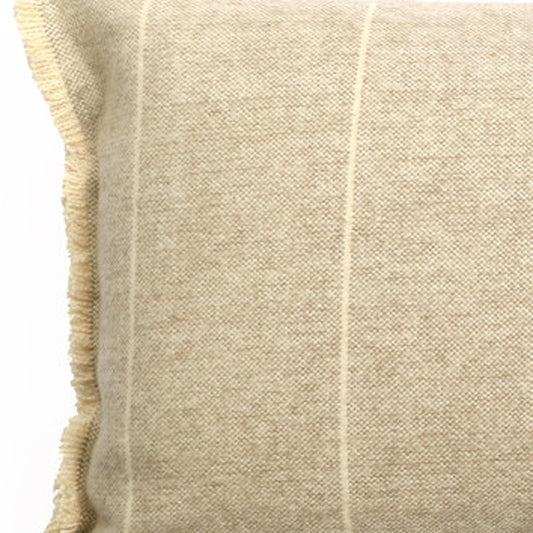 Set Of Two 12" x 24" Tan 100% Cotton Striped Zippered Pillow With Fringe