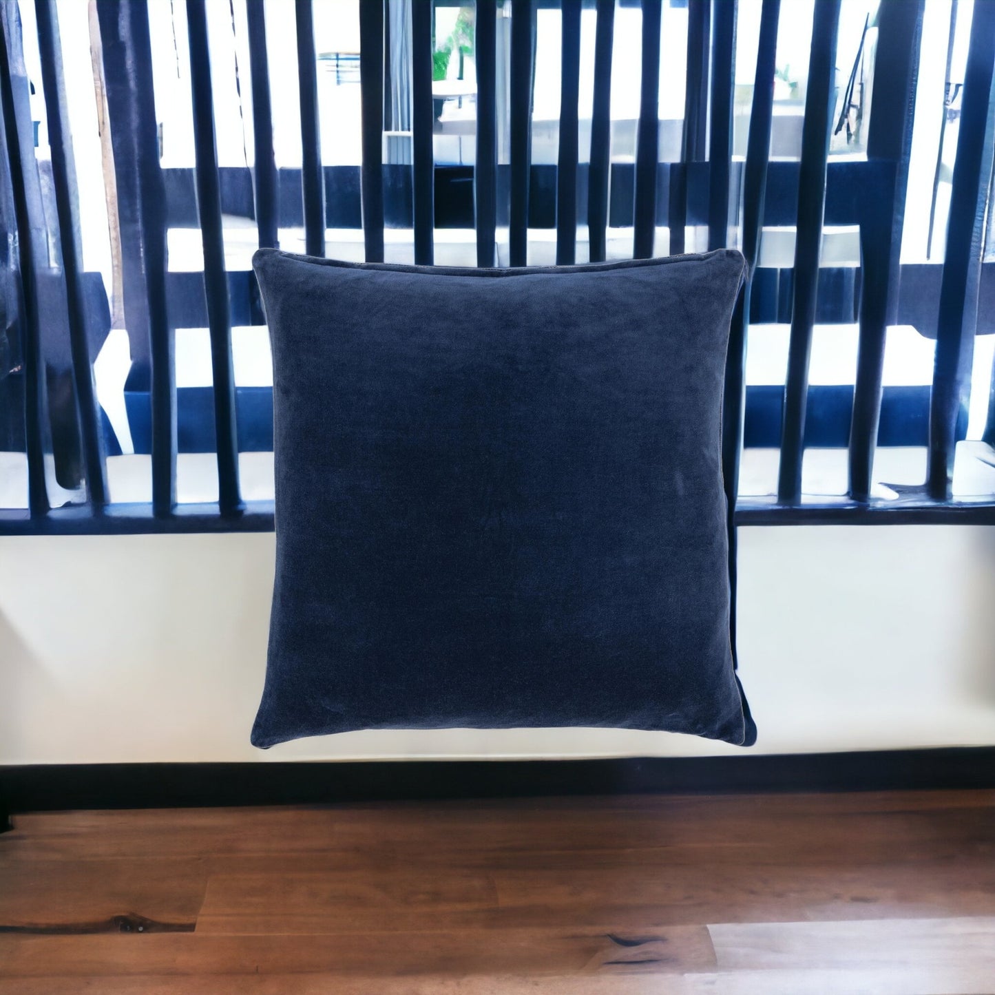 22" Blue Cotton Blend Pillow