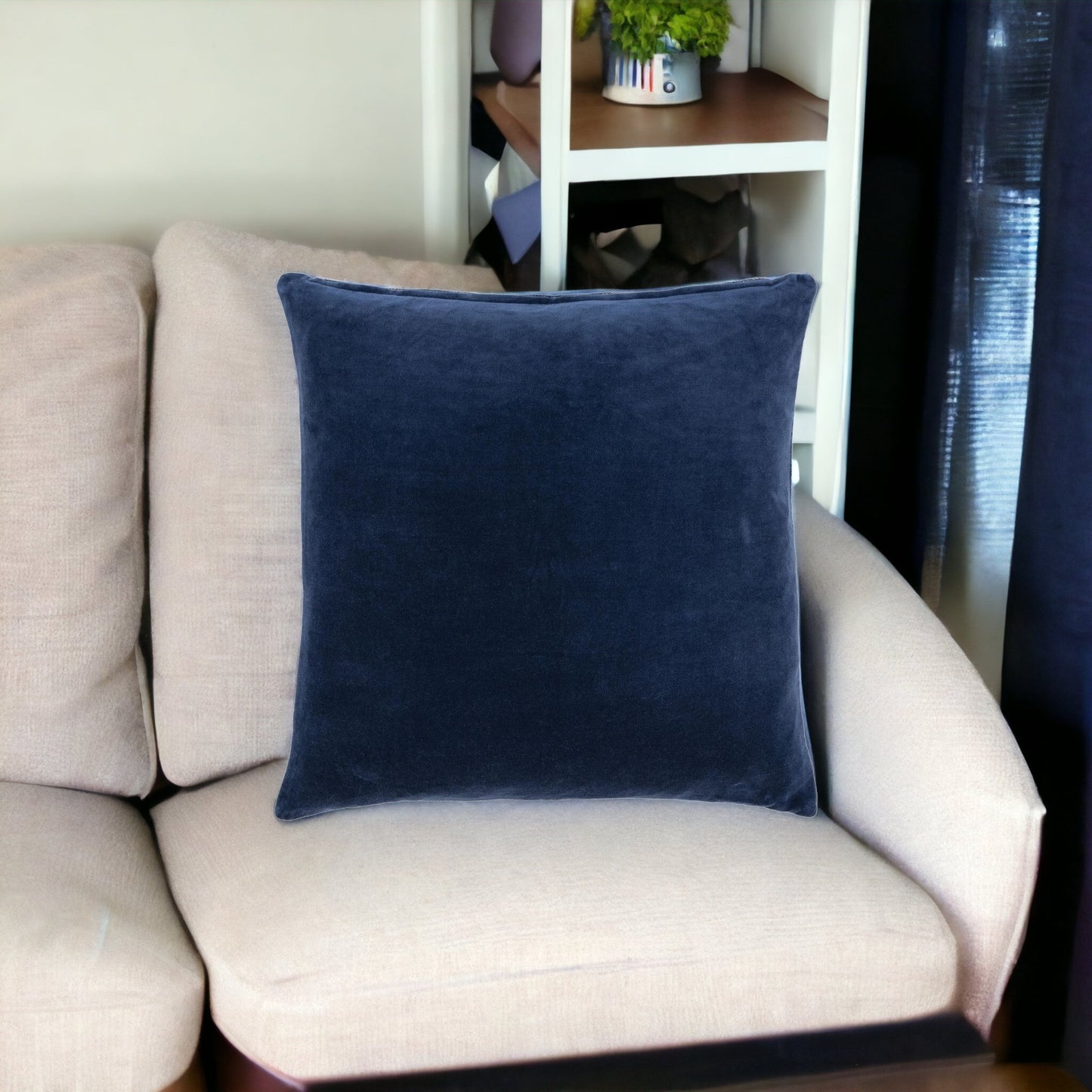 22" Blue Cotton Blend Pillow