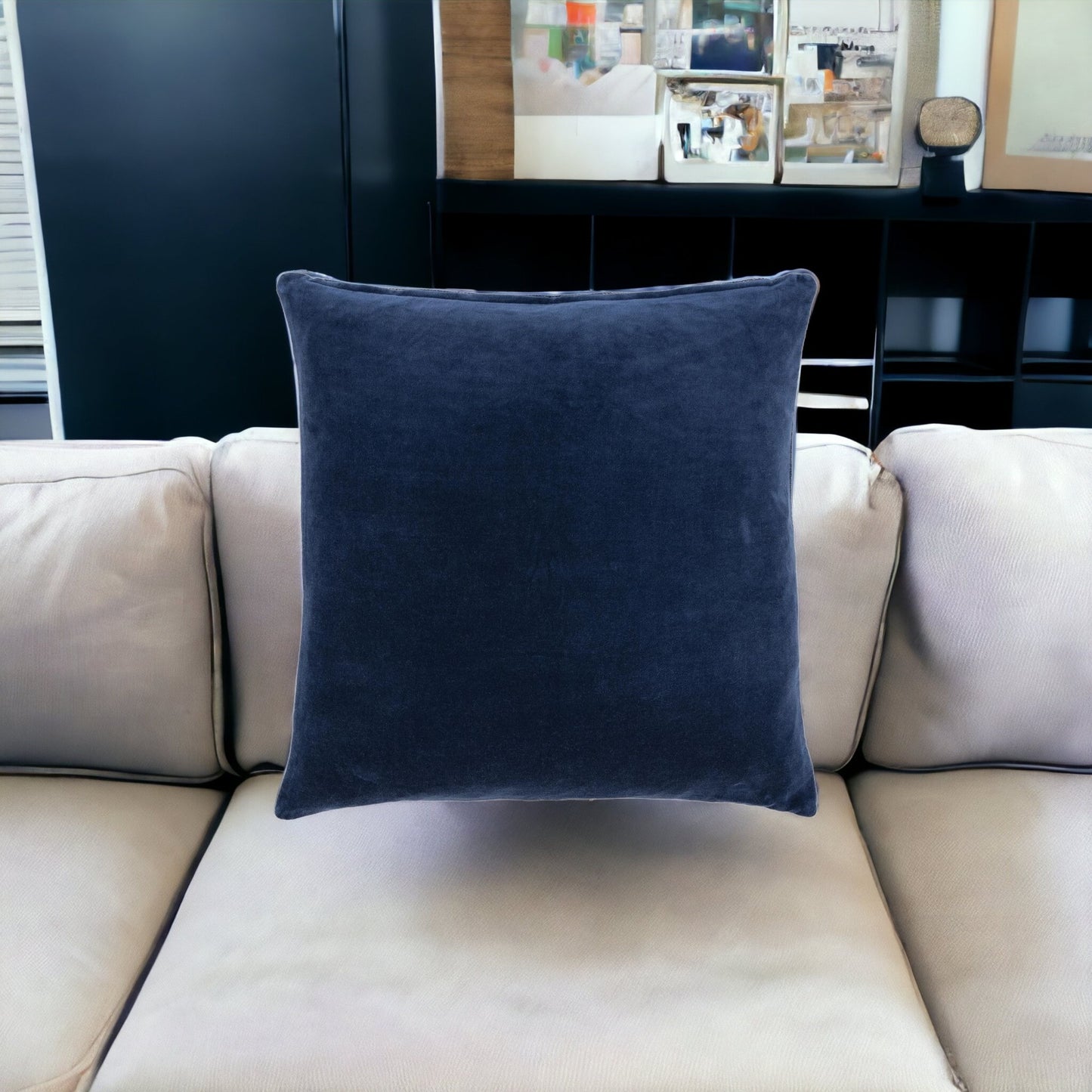 22" Blue Cotton Blend Pillow