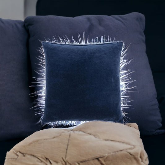 22" Blue Cotton Blend Pillow