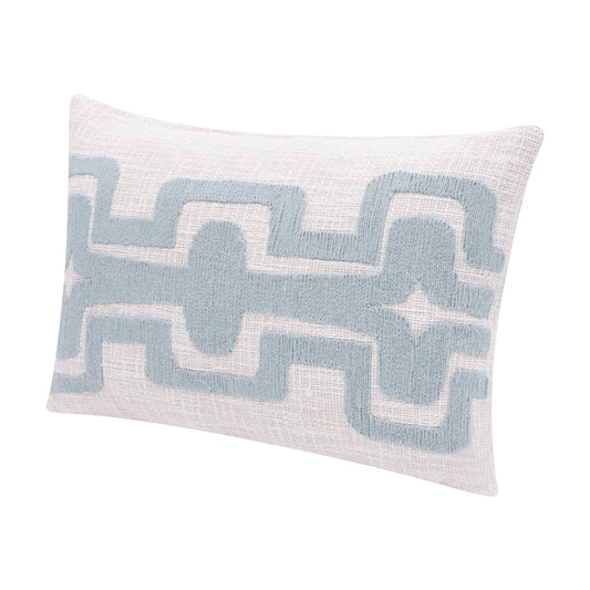 16" X 24" Light Blue And Ivory 100% Cotton Geometric Zippered Pillow