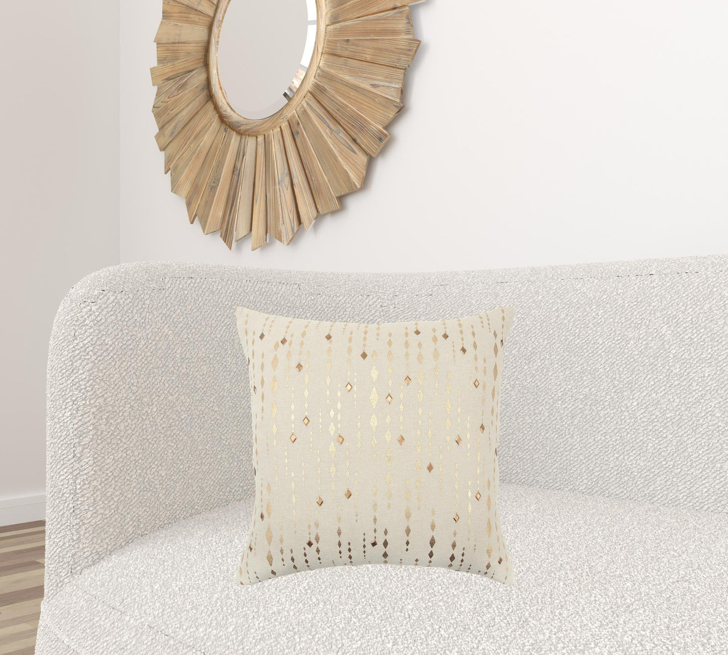 20" Gold and Ivory Cotton Pillow With Beads Edges