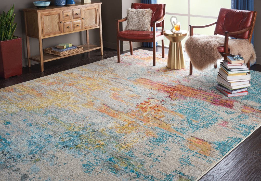 9' x 12' Blue and Gray Abstract Power Loom Area Rug