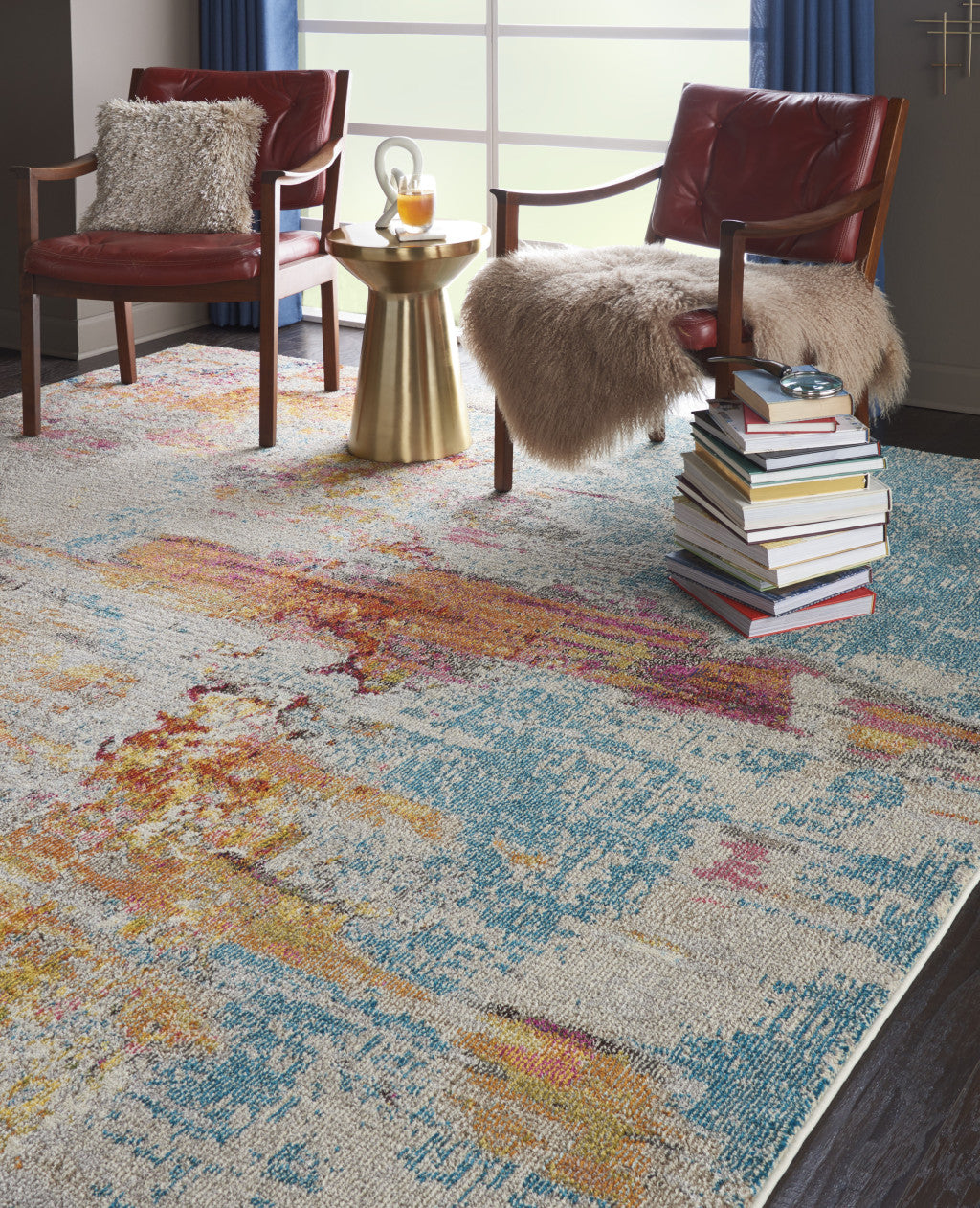 9' x 12' Blue and Gray Abstract Power Loom Area Rug