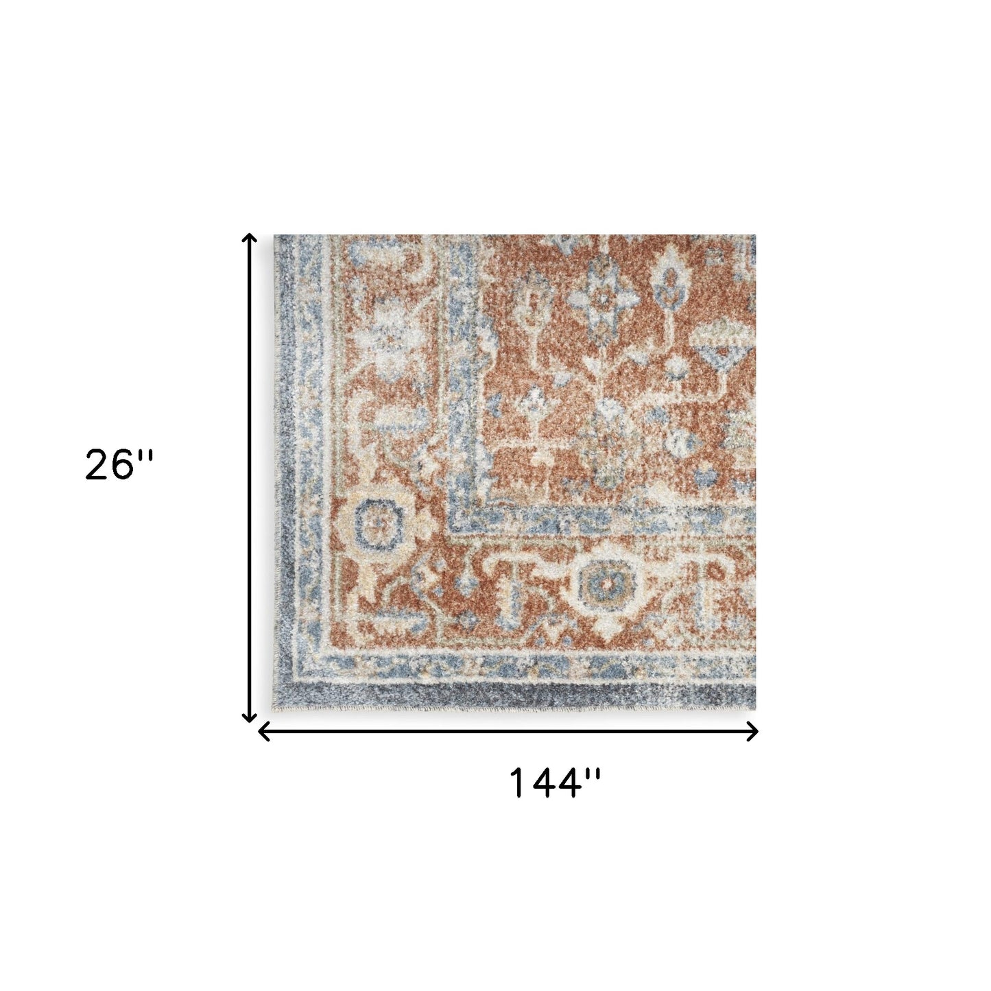 12' Denim Blue Oriental Power Loom Distressed Washable Runner Rug