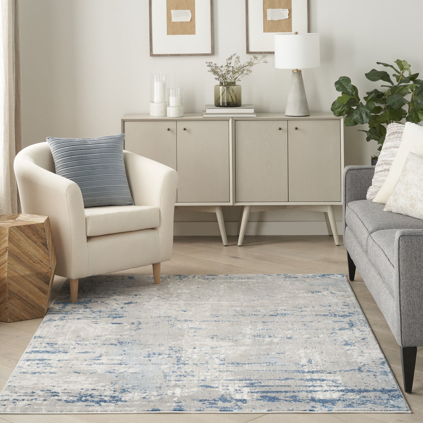 6' x 9' Ivory Abstract Power Loom Area Rug