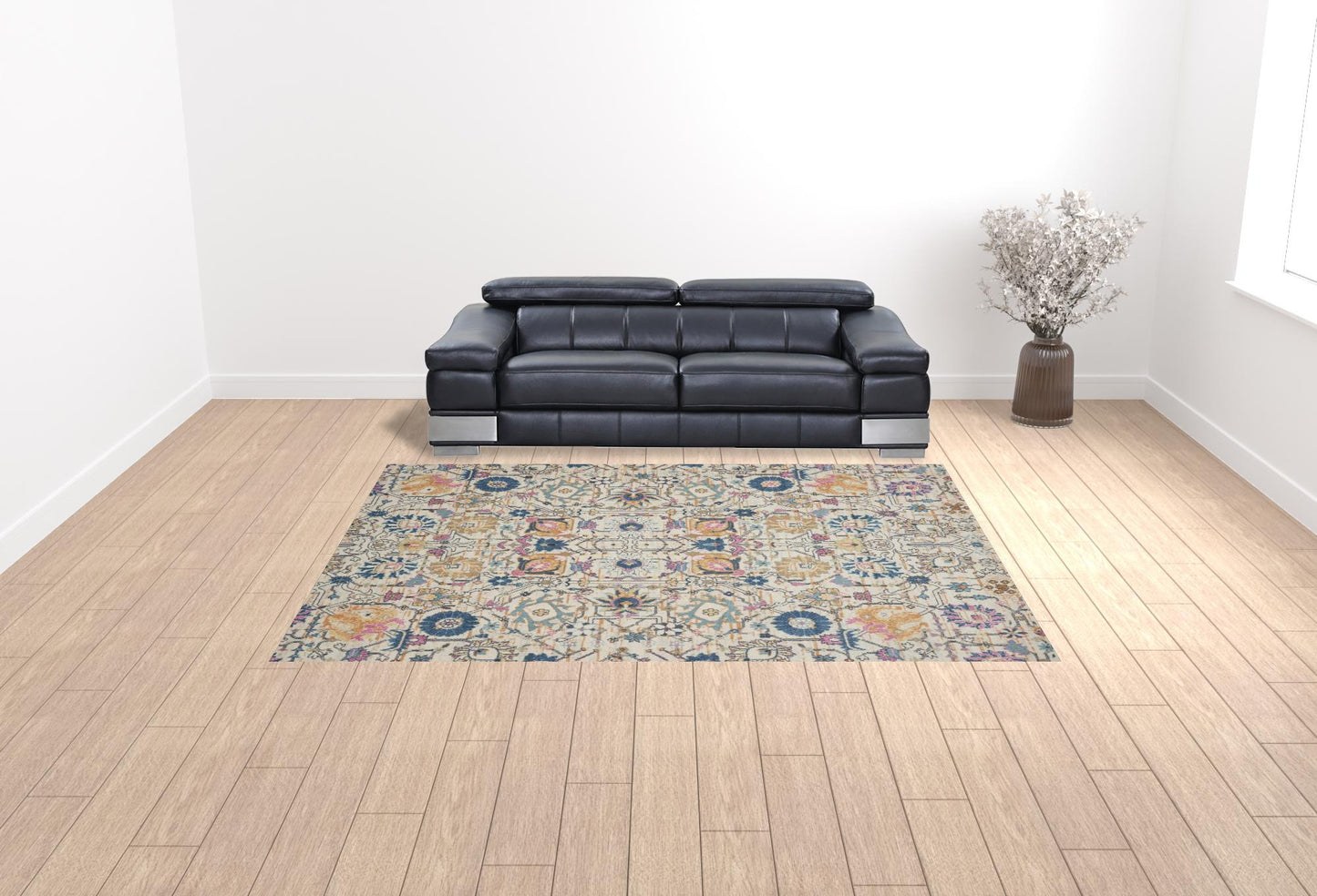 9' x 12' Cream Floral Power Loom Area Rug